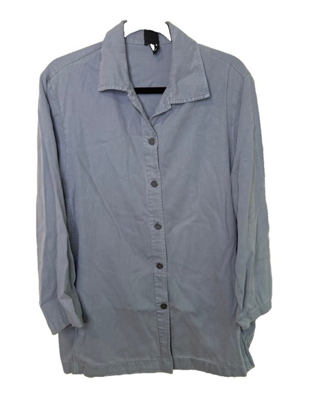 Vintage 90s Eileen Fisher Heavyweight Button Shirt Tencel Cotton Blue Medium